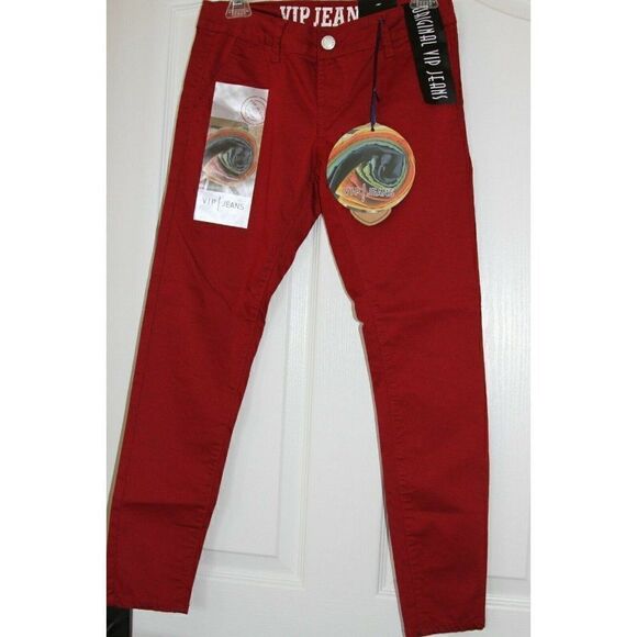 VIP Jeans Sculpting Stretch Skinny Jeans Cotton Red Low Rise Juniors 5/6 NEW - Picture 2 of 2